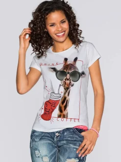T-shirt à manches courtes en coton avec motif girafe amusant