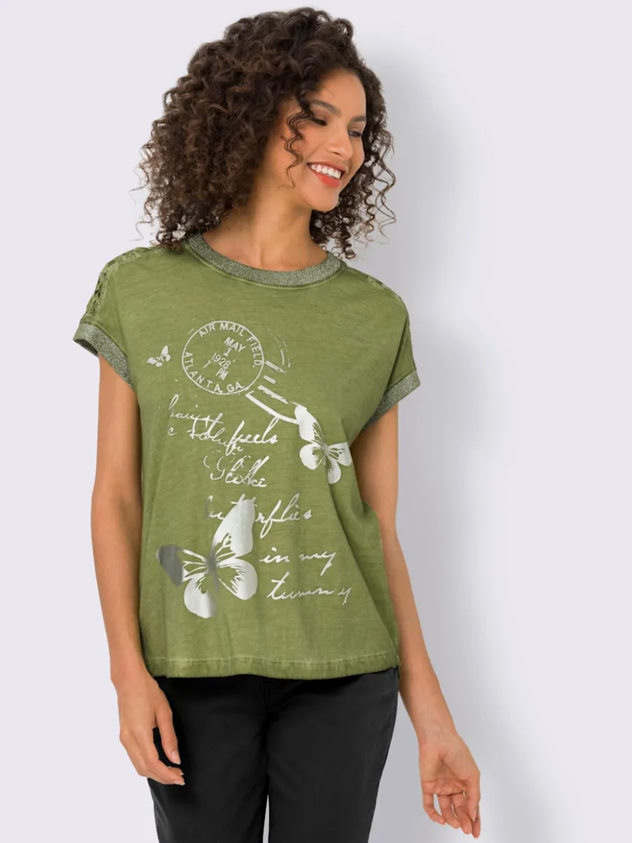 T-shirt à manches courtes en dentelle et imprimé léger
