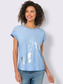 T-shirt à manches courtes en dentelle et imprimé léger