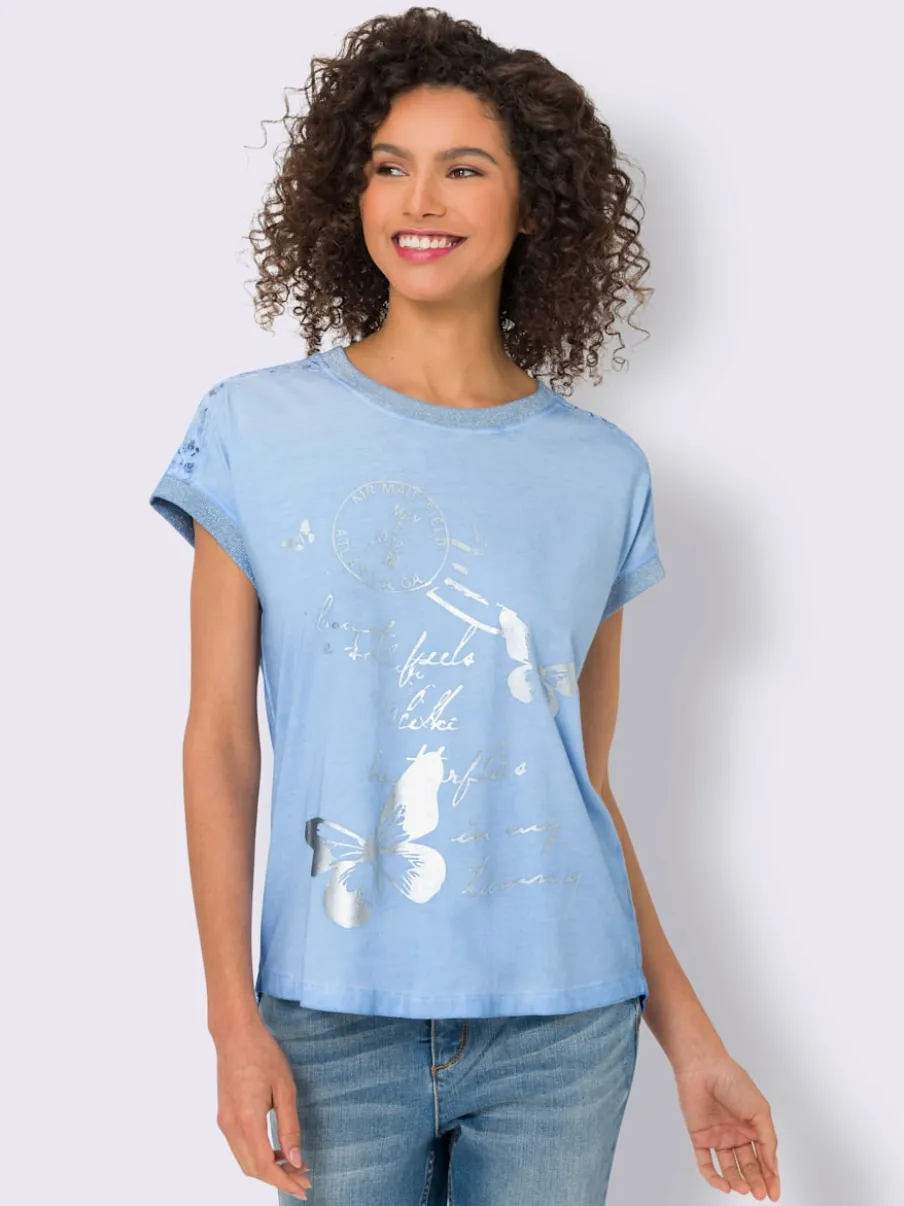 T-shirt à manches courtes en dentelle et imprimé léger