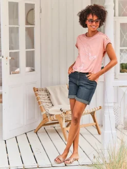 T-shirt à manches courtes en dentelle et imprimé léger