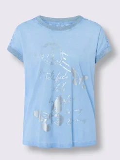 T-shirt à manches courtes en dentelle et imprimé léger