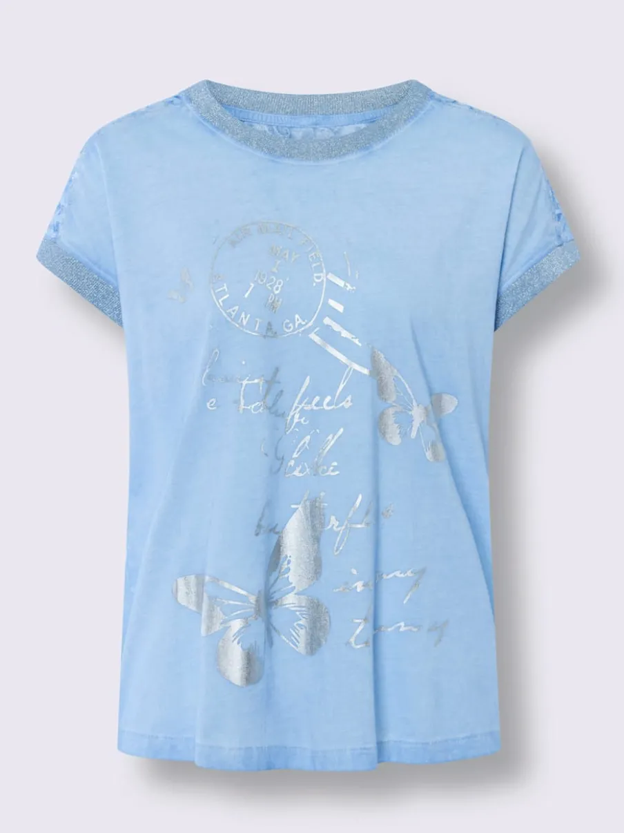 T-shirt à manches courtes en dentelle et imprimé léger