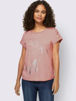 T-shirt à manches courtes en dentelle et imprimé léger