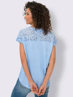 T-shirt à manches courtes en dentelle et imprimé léger