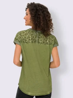 T-shirt à manches courtes en dentelle et imprimé léger