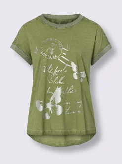 T-shirt à manches courtes en dentelle et imprimé léger