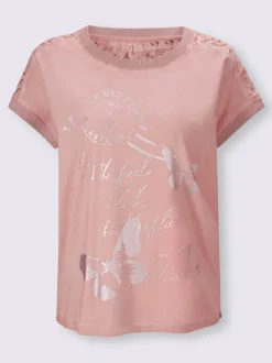 T-shirt à manches courtes en dentelle et imprimé léger
