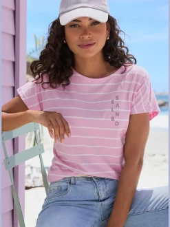 T-shirt à manches courtes en jersey doux à rayures marinières avec logo discret