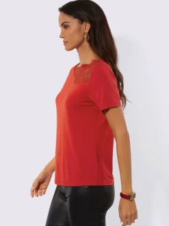 T-shirt à manches courtes en modal avec empiècement en dentelle