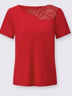 T-shirt à manches courtes en modal avec empiècement en dentelle