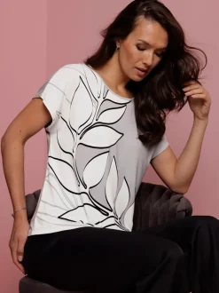 T-shirt à manches courtes en modal avec imprimé feuilles