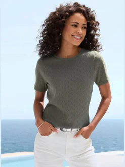 T-shirt à manches courtes en tricot fin ajouré