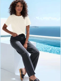 T-shirt à manches courtes en tricot fin ajouré