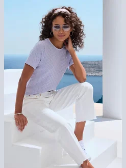 T-shirt à manches courtes en tricot fin ajouré