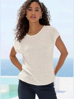T-shirt à manches courtes en tricot avec motif graphique encolure ronde et élastique à la taille