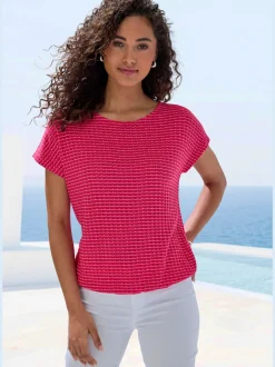 T-shirt à manches courtes en tricot avec motif graphique encolure ronde et élastique à la taille