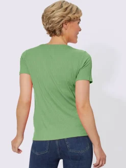 T-shirt à manches courtes en viscose extensible avec col V et patte de boutonnage