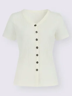 T-shirt à manches courtes en viscose extensible avec col V et patte de boutonnage