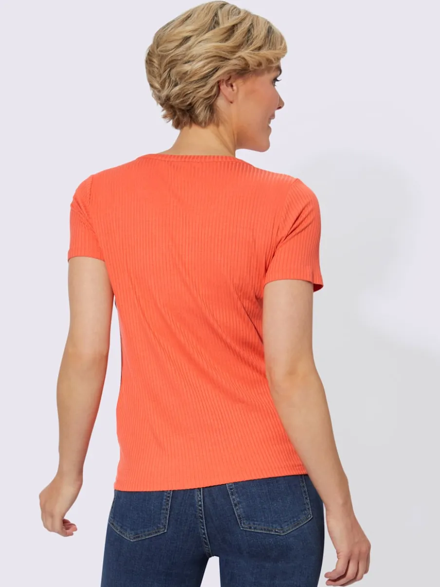 T-shirt à manches courtes en viscose extensible avec col V et patte de boutonnage