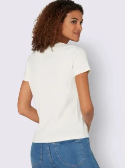 T-shirt à manches courtes en viscose extensible avec col V et patte de boutonnage