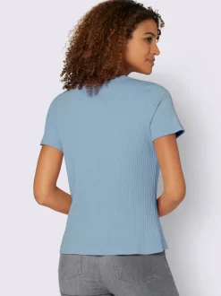 T-shirt à manches courtes en viscose extensible avec col V et patte de boutonnage