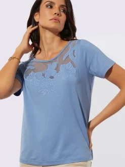 T-shirt à manches courtes en viscose avec empiècement en maille transparent