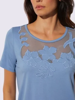 T-shirt à manches courtes en viscose avec empiècement en maille transparent