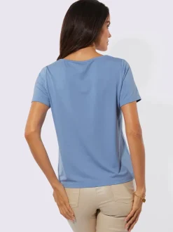 T-shirt à manches courtes en viscose avec empiècement en maille transparent