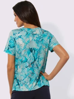 T-shirt à manches courtes en viscose avec imprimé feuilles