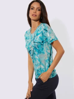 T-shirt à manches courtes en viscose avec imprimé feuilles