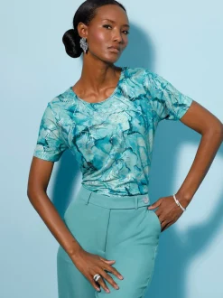 T-shirt à manches courtes en viscose avec imprimé feuilles