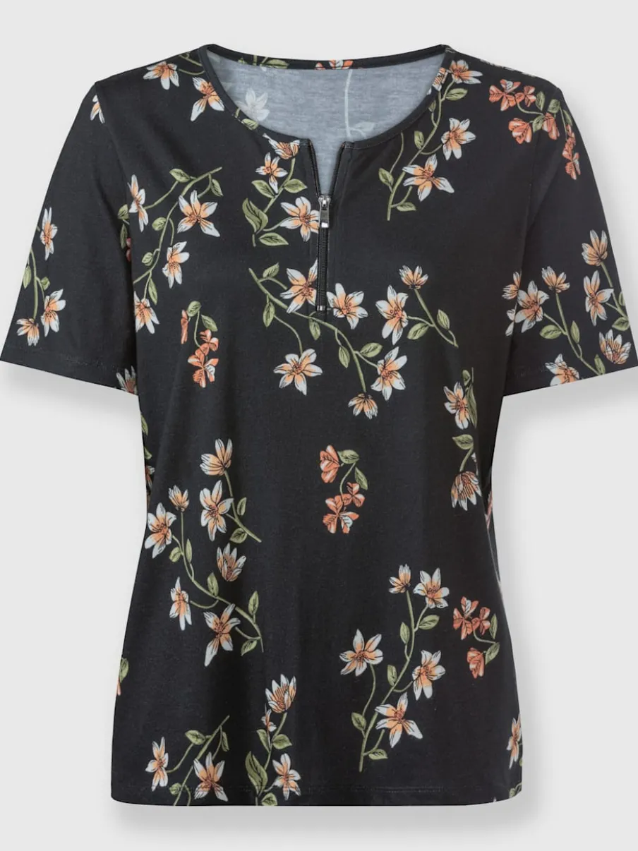 T-shirt à manches courtes fleuri en coton modal doux