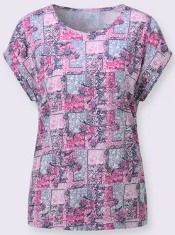 T-shirt à manches courtes imprimé patchwork léger en coton modal