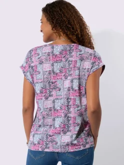 T-shirt à manches courtes imprimé patchwork léger en coton modal