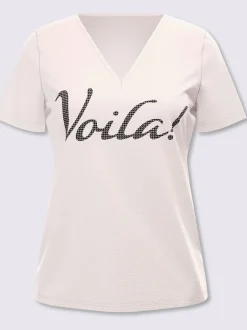 T-shirt à manches courtes inscription avec petites pierres brillantes fantaisie