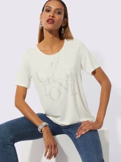 T-shirt à manches courtes orné de pierres fantaisie brillantes