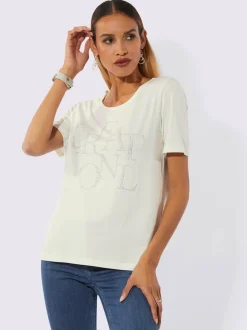 T-shirt à manches courtes orné de pierres fantaisie brillantes