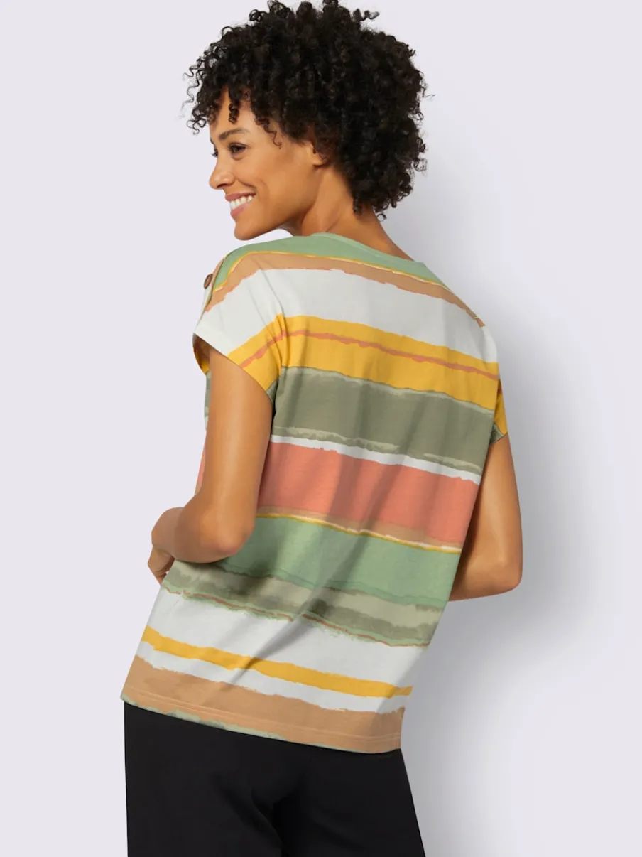 T-shirt à manches courtes rayé avec encolure et boutons