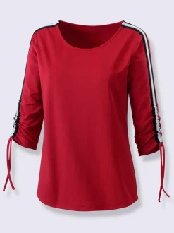 T-shirt à manches 3/4 crêpe rayé avec détails ajustables