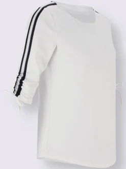 T-shirt à manches 3/4 crêpe rayé avec détails ajustables