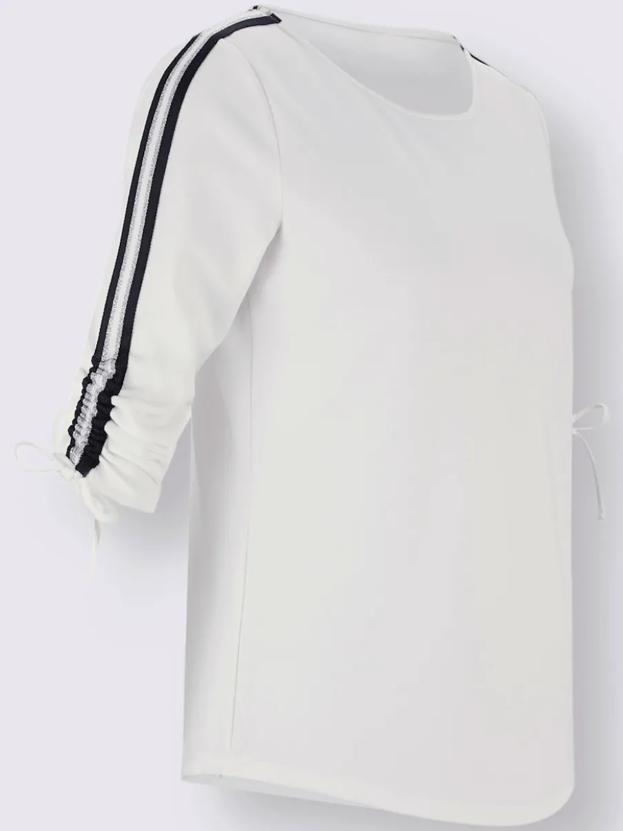 T-shirt à manches 3/4 crêpe rayé avec détails ajustables