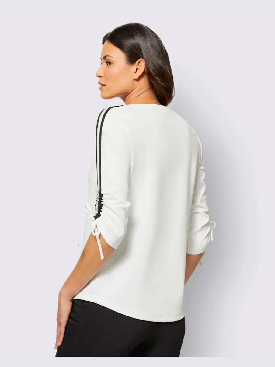 T-shirt à manches 3/4 crêpe rayé avec détails ajustables