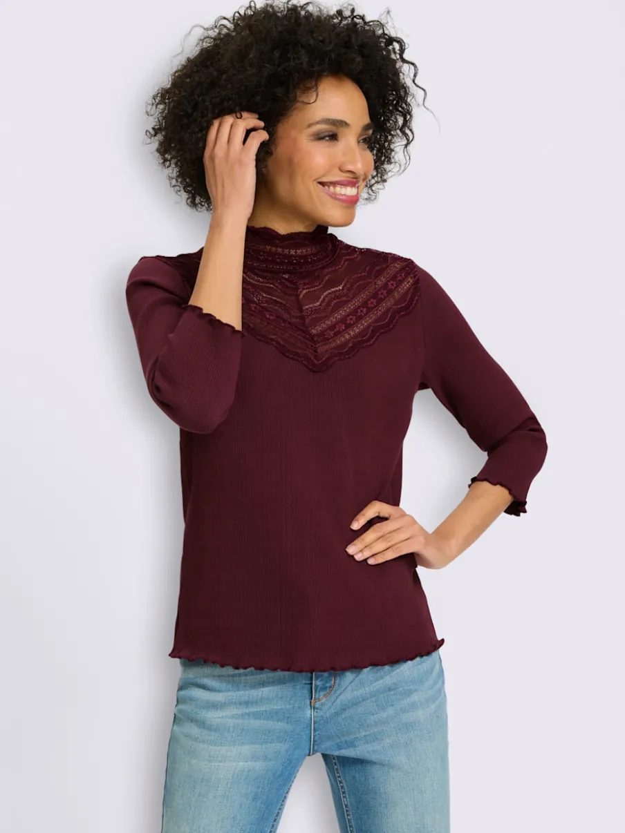T-shirt à manches 3/4 empiècement dentelle tendance