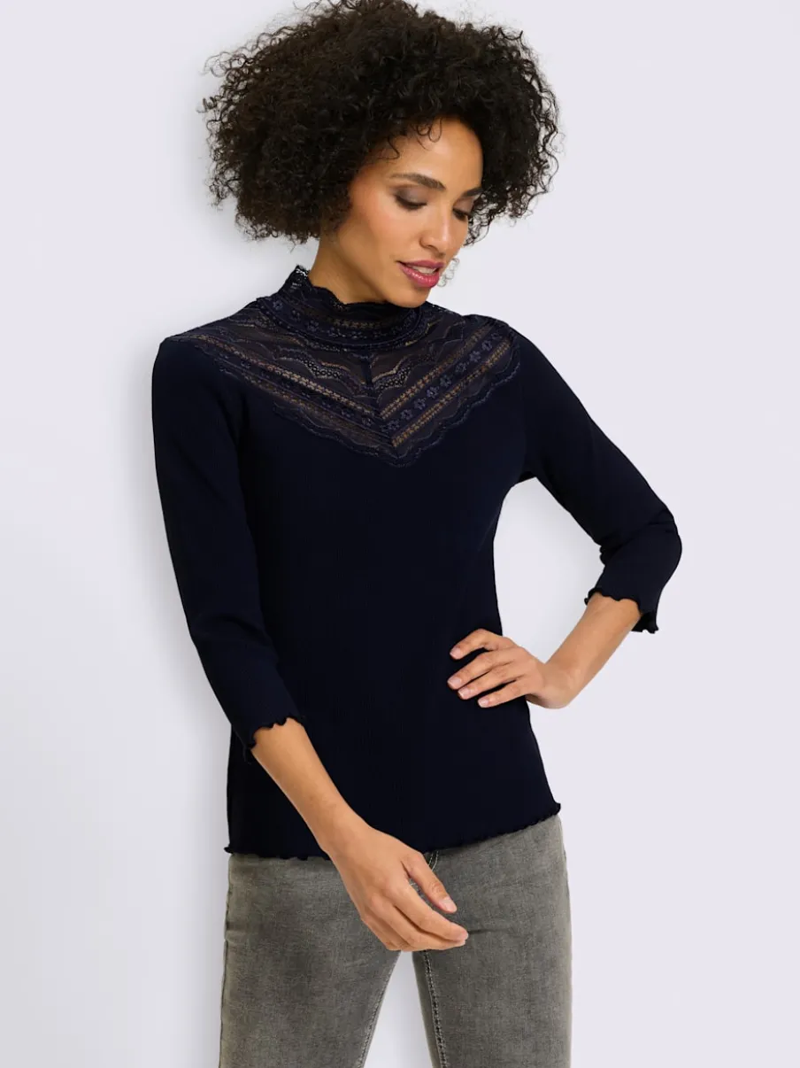 T-shirt à manches 3/4 empiècement dentelle tendance