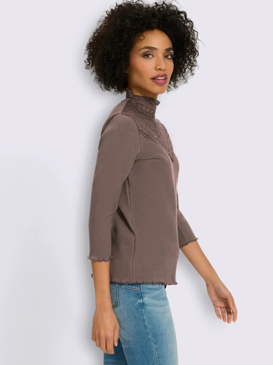 T-shirt à manches 3/4 empiècement dentelle tendance