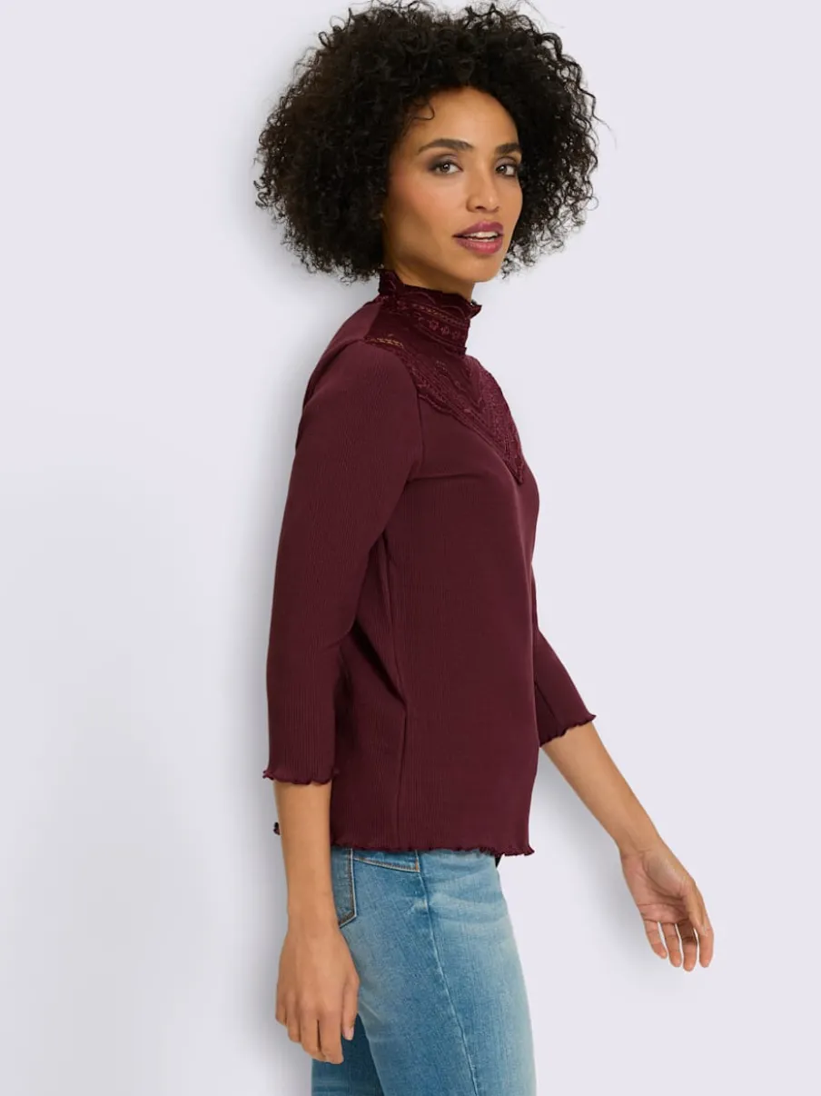 T-shirt à manches 3/4 empiècement dentelle tendance
