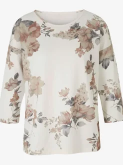 T-shirt à manches 3/4 encolure ronde imprimé floral