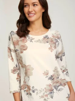 T-shirt à manches 3/4 encolure ronde imprimé floral