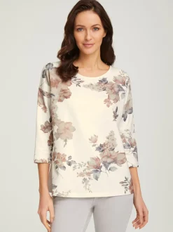 T-shirt à manches 3/4 encolure ronde imprimé floral